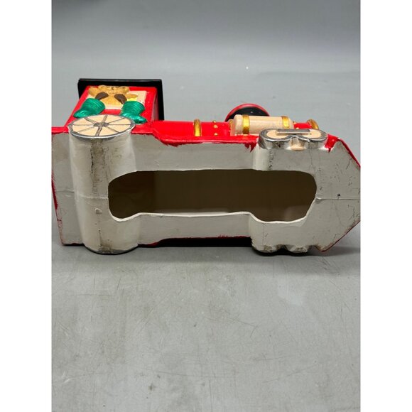 Hand-Painted Christmas decor figurine Train ceramic bear stocking red gold READ - Picture 5 of 12